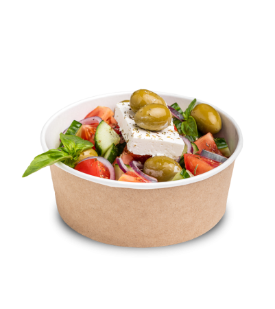 Контейнер бумажный 750мл Round Bowl крафт d=150 с ПЛОСКОЙ крышкой /45/270