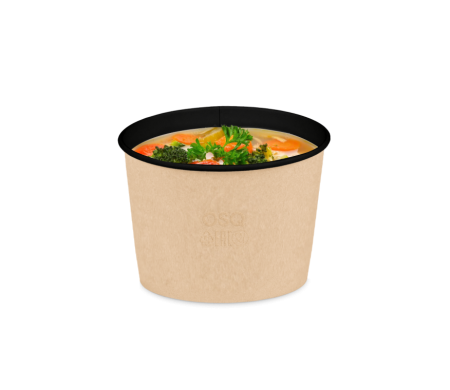 Контейнер бумажный 300мл Round Bowl BLACK с пластиковой крышкой /30/600