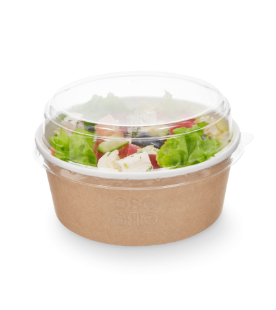 Контейнер бумажный 750мл Round Bowl крафт d=150 с КУПОЛЬНОЙ крышкой /45/270