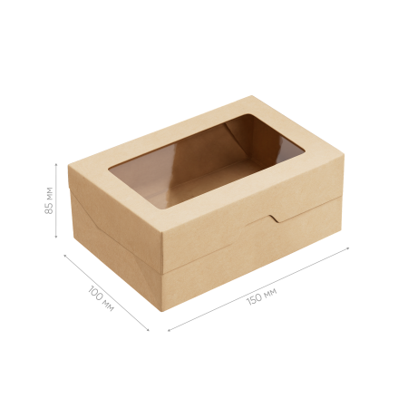 Коробка ONEBOX 1200 мл крафт ОКНО (150х100х85) /25/250