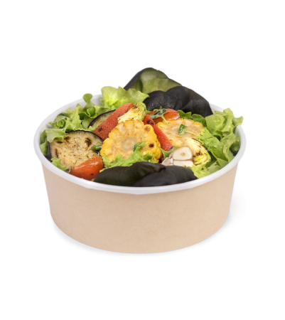 Контейнер бумажный 1300мл Round Bowl крафт d=180 с ПЛОСКОЙ крышкой /35/210