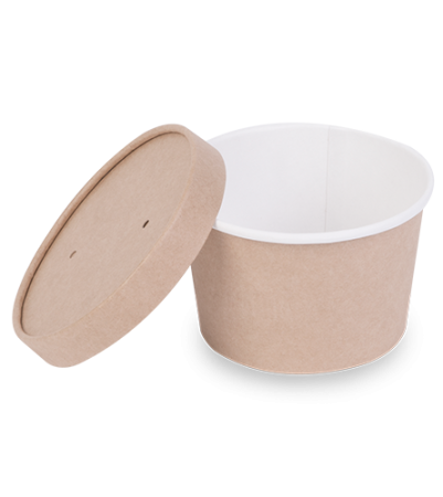 Контейнер бумажный 300мл Round Bowl крафт с картонной крышкой /30/600