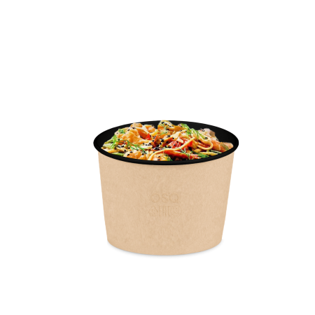 Контейнер бумажный 300мл Round Bowl BLACK с пластиковой крышкой /30/600